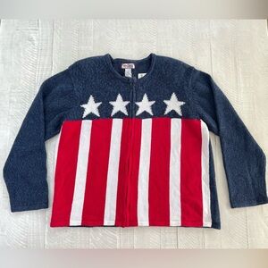 Vintage Y2K Tiara International Patriotic Stars & Stripes Zip Sweater Sz L NWT